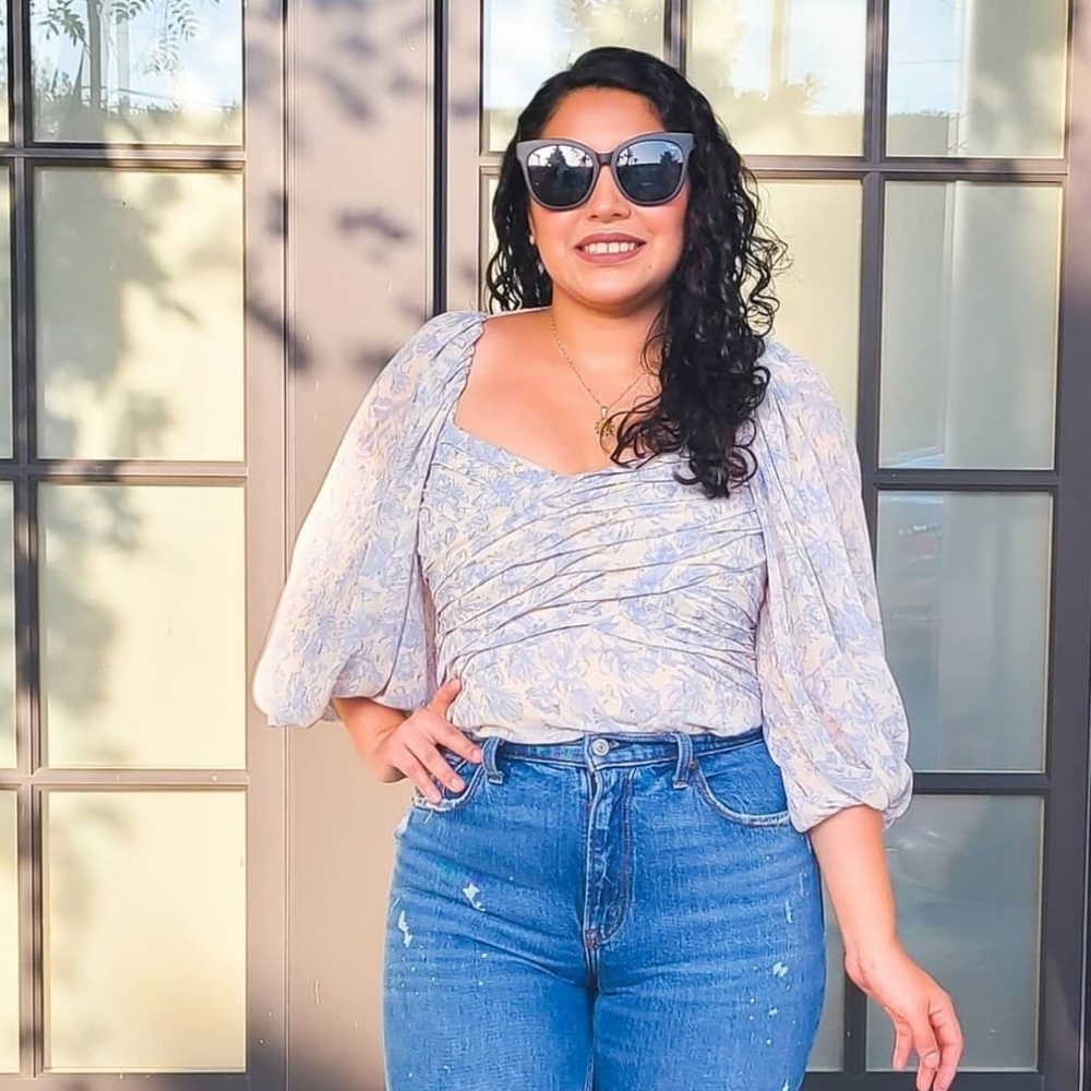 Express Floral Balloon Sleeve Top